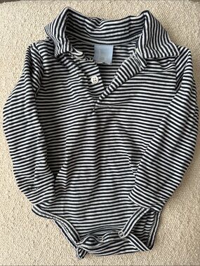 Bella Bliss Striped Navy and White Collared Bodysuit